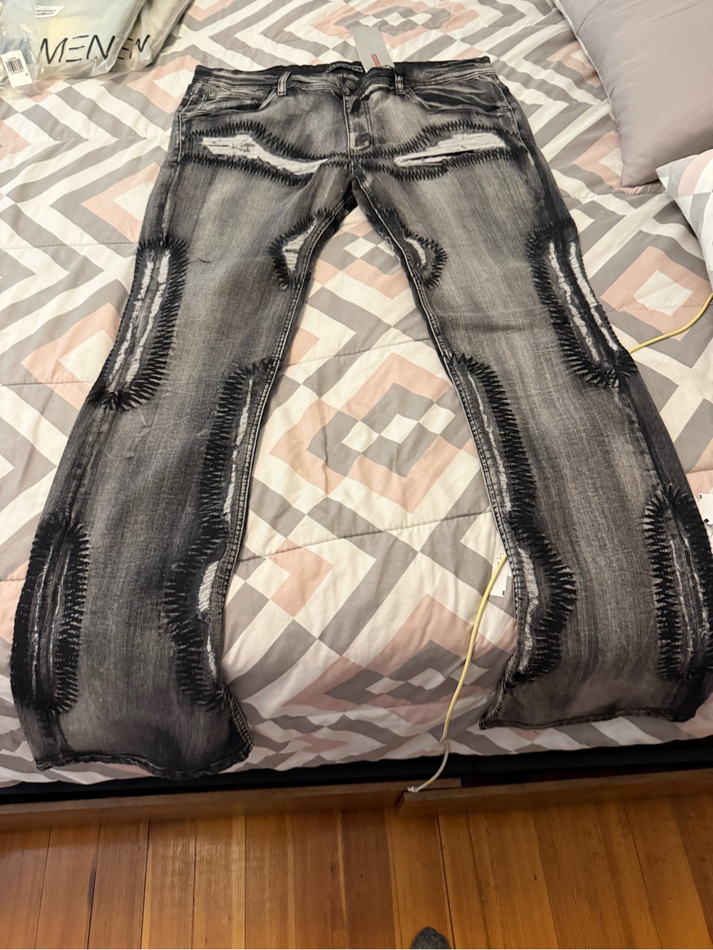 Live Mechanics Men's Gray Black Washed Bootcut Jeans